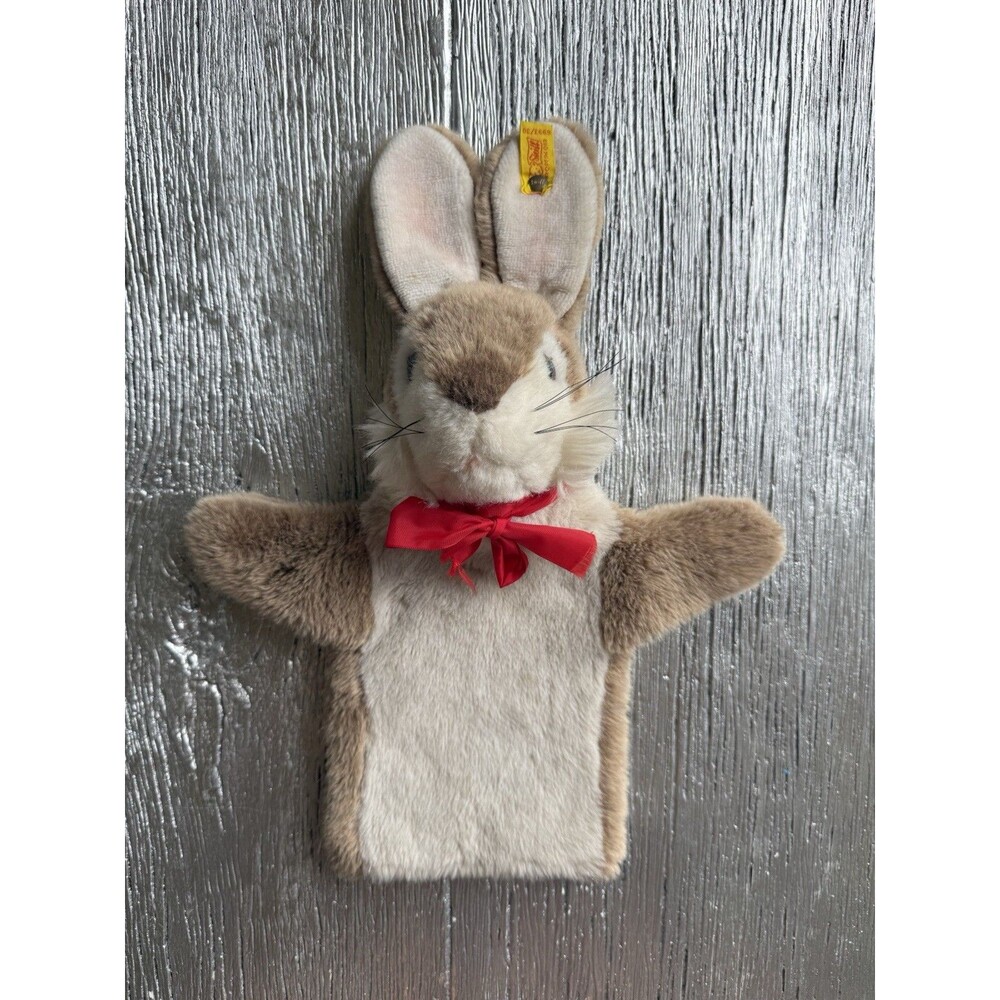 Vintage 1970s Steiff LAUSY Rabbit Hand Puppet 6993/30 Button Ear Tag Germany